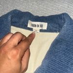 Fashion On Earth Womens  Corduroy Blue Cream Brown Colorblock Cut Off Jean Jacket Photo 2