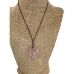 Sterling Silver Raw Rose Quartz Pendant Necklace Black Leather Cord Slab Adj 18" Pink Photo 0