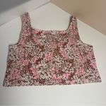 Lou & grey Athletic Floral Crop Top Tank Large Pink Brown Cottagecore Stretchy Photo 3