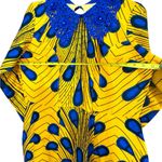 Vibrant African Print Yellow and Blue Long Sleeve Dress with Collared Beading Size M Photo 6