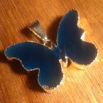 Blue Color Agate Goldtone Butterfly Brass Pendant Photo 0