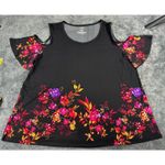 East 5th  Floral Cold Shoulder Top Size Large Black Multi Flutter Sleeve Size L Photo 3