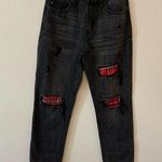 Kancan Black Plaid Patch Distressed High Rise Slim Straight Jeans Size 25 Photo 0