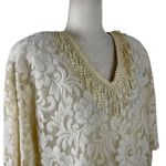 Vintage 80s Damianou Floral Lace Party Draped Dolman Sleeve Dress Medium Photo 6