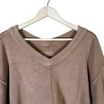 Aerie Wonder Textured V-Neck Long Sleeve Sweatshirt Womens S Brown Clean Girl Photo 2