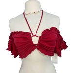 Tobi red crop top tube top with lettuce hem and arm cuffs Photo 0