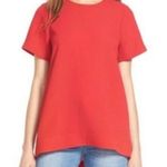 Madewell Pleated Short Sleeve Keyhole Back High Low Top in Red Size Small Photo 2