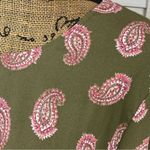 New York & Company Paisley Bell Sleeve Bow Back Blouse Shirt Olive Green Large Green Photo 5