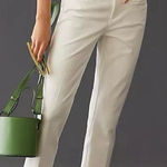 Maeve Anthropologie  Essential Slim Kick Flare Pants white cotton-blend Size 8 Photo 0