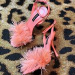Nine West Peach Orange feather ankle heels sz 6 Photo 10