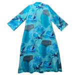 Vintage 60s Montgomery Ward Mid Century Mod Atomic Print Robe House Coat Dress Blue Size M Photo 7