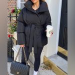 ASOS Black tie waist belted puffer jacket coat Photo 4