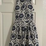 Cals  Navy Blue and White Back Cutout Flare Dress Photo 4