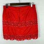 J.Crew  Skirt 2 Red Cotton Lace Trim Floral Eyelet Career Preppy Boho Romantic Photo 2