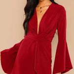 Red Plunge Neck Dress Photo 0