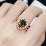 14K Rose Gold Plated Adjustable Crystal Green Peridot Ring for Women Photo 4