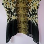 Chiffon Kimono 2X Blouse Boho Ikat Longline Sheer V Neck Swim Cover Black Photo 3
