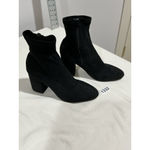 Madden Girl Woman’s  Black Fabric 9m Side Zip Block Heel Ankle Bootie Photo 1