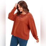 BloomChic Rust Orange Pearl Embellished Sweater Size 10 Feminine Knit Top in EUC Photo 13