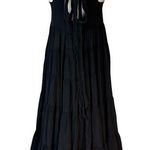 Greek Archaic Kori Black Cotton Gauze Tiered Flowy Maxi Halter Dress, Sz XS Photo 0