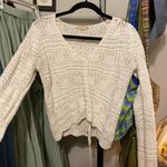 it's our time Crochet Knit V Neck Long Sleeve Cropped Cinch Detail Top Sweater M Photo 2