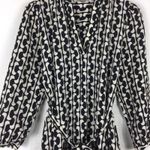 ZARA  Black Cream Mini Dress XS Abstract Print Ruffle Hemline 3/4th Puff Sleeves Photo 9