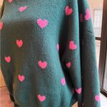 SheIn Dark Green Sweater with Pink Heart Accents Photo 2