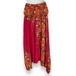 None Floral Harem Pants Stretch Waist Smocking Shirring Pink Hippie Festival Rayon‎ Photo 1