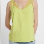 EXPRESS NWT Satin Lace Strap V-Neck Downtown Cami Top XS Lemon Yellow Shirt Photo 10