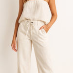American Eagle  Linen Wide Leg Pants Ivory Women’s 12 Coastal Granddaughter Boho Photo 0
