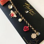 Thalia Sodi Multi Charm Faux Pearl Bumblebee Red Rose Gold-tone Anklet Bracelet Photo 7