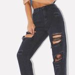 Pretty Little Thing  Washed Black Distressed Mom Jean Photo 0