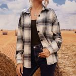 ✨ Plaid Print Button Up Curved Hem Overcoat✨ Black Size M Photo 4