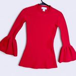 Rachel Parcell  Red Ruffled Bell Sleeve Blouse bodycon body fitting ponte top Photo 0
