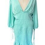 Vestique  aqua mint Green plunge mini dress Sundress Tie Sleeves NEW Size Large Photo 2