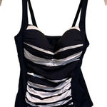 Liz Claiborne swimwear tankini black ruched sides black & beige stripes Size 10 Photo 0
