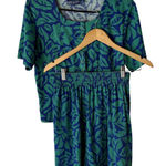 Jaclyn Vintage 70s Shirt Shorts Set Small Floral Retro Casual‎ Bright Blue Photo 0