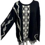 Desigual NWT  Jers Brixton Fringe Patterned Black Ivory Sweater Heart Pocket XL Photo 0