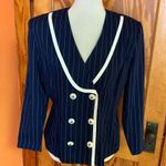 Vtg 80s Navy Blue classic double breasted pinstripe jacket Size M Photo 2