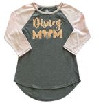 Disney NWT- STORE adorable “ Mom” tshirt, light pink 3/4 sleeves, gray shirt with gold lettering. Brand new. Size xs Photo 0