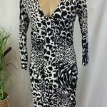 Boston Proper  Black & White Print Half Sleeve Body Con Dress 8 Photo 0