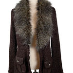 Y2K Ceres Fairy Grunge Faux Fur Chunky Knit Open Cardigan Women’s L Chocolate Brown Size L Photo 0