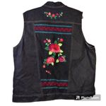 Alfred Dunner Black Denim Embroidered Embellished Button Front Vest Size 18 Photo 1