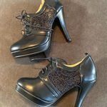 Women’s Black High Heel Booties with Lace Detail Size 5.5 Black Photo 0
