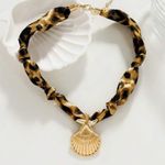 🐆🐆🐆BOGOHO 🐆🐆🐆Leopard Print Scarf Necklace with Gold Shell Pendant Photo 1