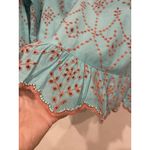 Modaposa Shirt Womens Small Turquoise Embroidered Beaded Boho Peasant Ruffle Blue Photo 4