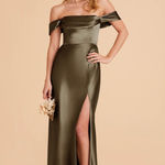 Birdy Grey  Grey Bridesmaid Dress Shiny Satin Olive Photo 0