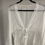 Rebellion  Semi-Sheer White Lace Accent Duster with Ties in Front Size L Photo 1
