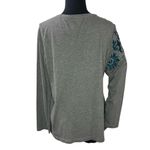 Chico's Zenergy Gray & Dark Teal Metallic and Embroidered Embellished Long Sleeve Blouse Photo 1