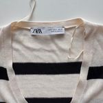ZARA  Striped V Neck Cardigan Cream Black Long Sleeve Button Up Knit Women S Photo 3